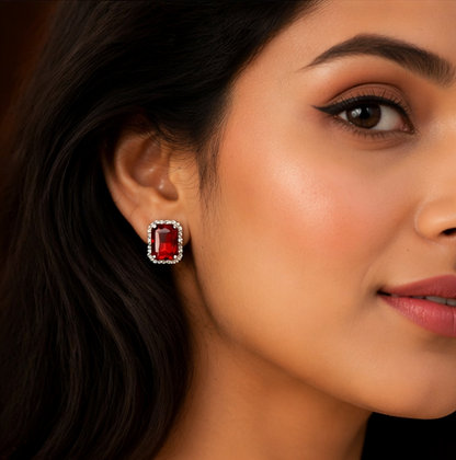 Crimson Radiance Stud Earrings ✨ | Party Wear & Cocktail Jewelry - Style #157