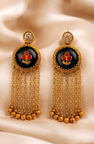 Royal Noir Cascade Kashmiri Earrings ✨ | Bridal, Wedding & Festive Wear - Style #137