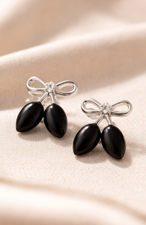 Elegant Bow Drop Earrings – Black & Silver Statement ✨ | Party Wear & Cocktail Jewelry - Style #139