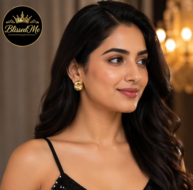 Golden Sculpted Statement Stud Earrings ✨ | Party Wear & Cocktail Jewelry - Style #152