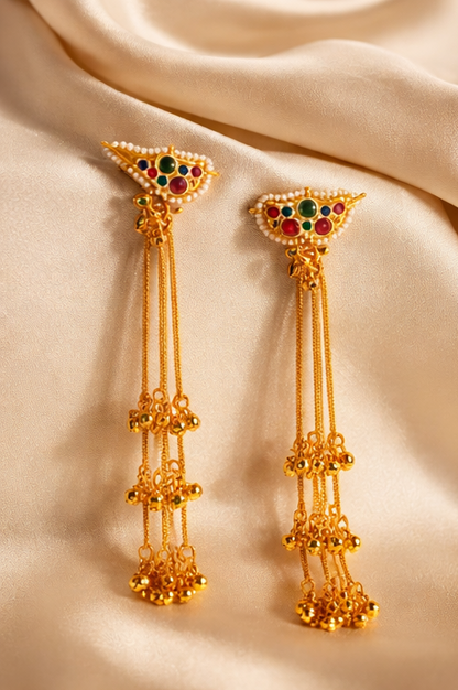 Royal Cascade Kashmiri Earrings ✨ | Bridal, Wedding & Festive Wear - Style #135