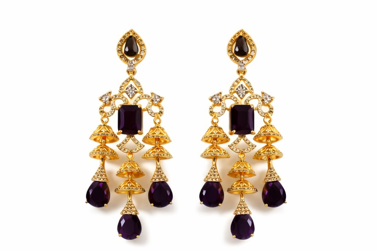 Royal Amethyst Gold Chandelier Earrings ✨ | Style #149
