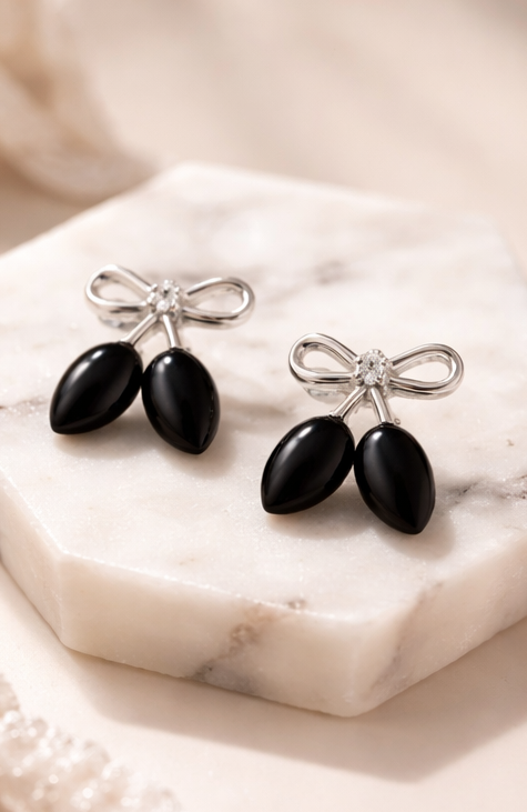 Elegant Bow Drop Earrings – Black & Silver Statement ✨ | Party Wear & Cocktail Jewelry - Style #139