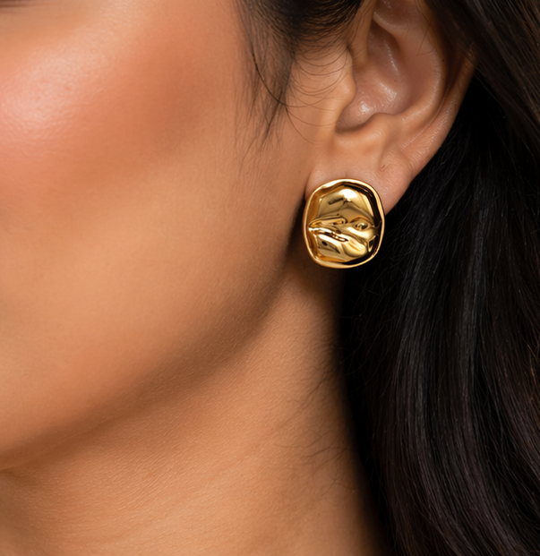 Golden Sculpted Statement Stud Earrings ✨ | Party Wear & Cocktail Jewelry - Style #152
