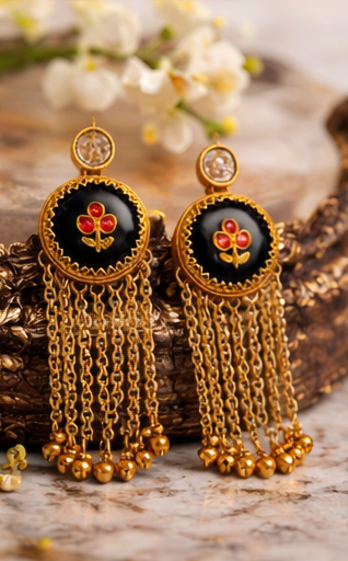 Royal Noir Cascade Kashmiri Earrings ✨ | Bridal, Wedding & Festive Wear - Style #137