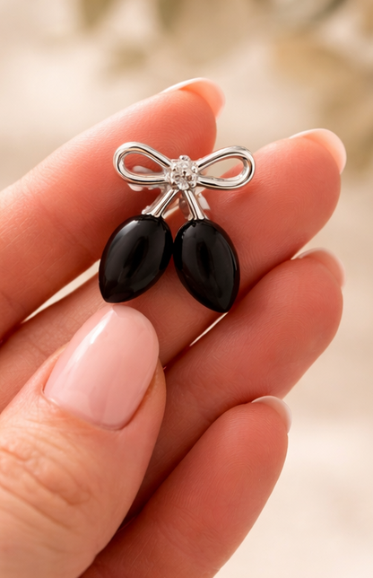 Elegant Bow Drop Earrings – Black & Silver Statement ✨ | Party Wear & Cocktail Jewelry - Style #139