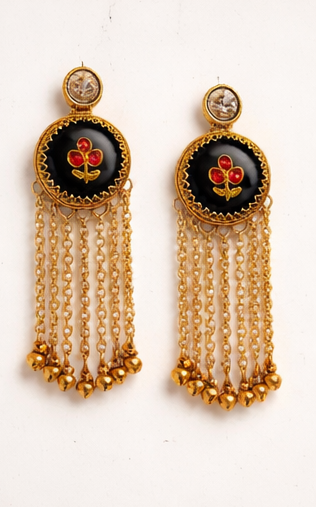 Royal Noir Cascade Kashmiri Earrings ✨ | Bridal, Wedding & Festive Wear - Style #137