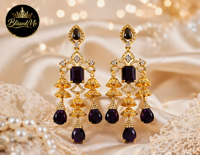 Royal Amethyst Gold Chandelier Earrings ✨ | Style #149