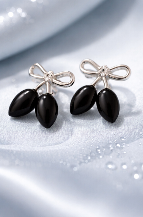 Elegant Bow Drop Earrings – Black & Silver Statement ✨ | Party Wear & Cocktail Jewelry - Style #139