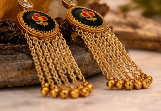 Royal Noir Cascade Kashmiri Earrings ✨ | Bridal, Wedding & Festive Wear - Style #137