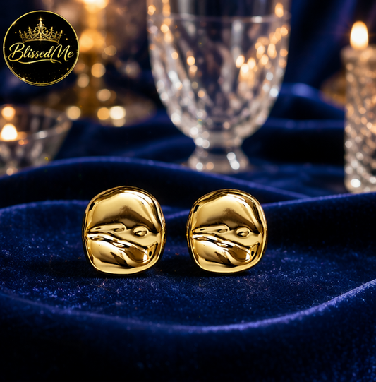 Golden Sculpted Statement Stud Earrings ✨ | Party Wear & Cocktail Jewelry - Style #152