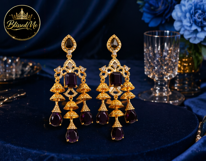 Royal Amethyst Gold Chandelier Earrings ✨ | Style #149