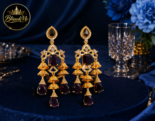 Royal Amethyst Gold Chandelier Earrings ✨ | Style #149