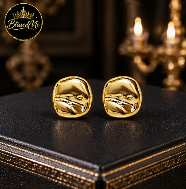 Golden Sculpted Statement Stud Earrings ✨ | Party Wear & Cocktail Jewelry - Style #152