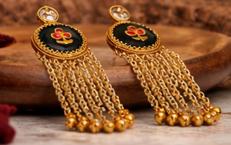 Royal Noir Cascade Kashmiri Earrings ✨ | Bridal, Wedding & Festive Wear - Style #137