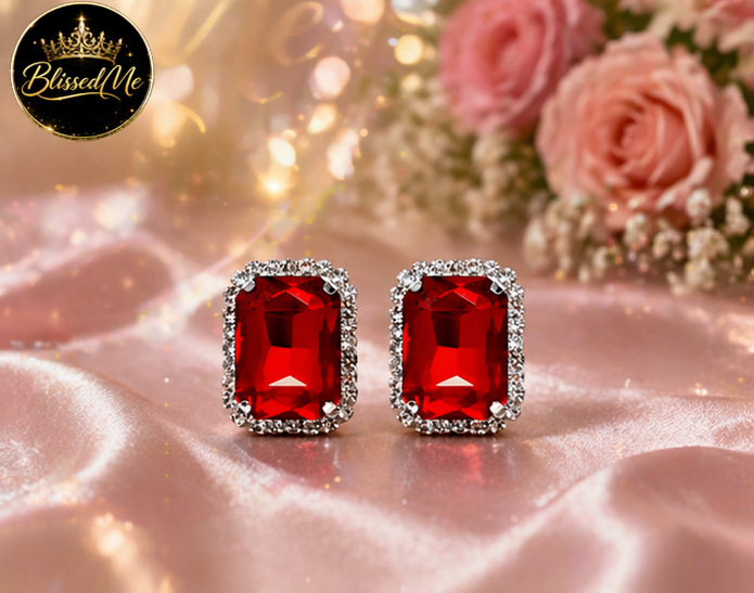 Crimson Radiance Stud Earrings ✨ | Party Wear & Cocktail Jewelry - Style #157