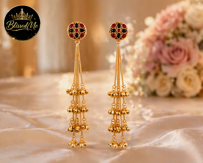 Royal Cascade Tassel Kashmiri Earrings ✨ | Bridal, Wedding & Festive Wear - Style #155