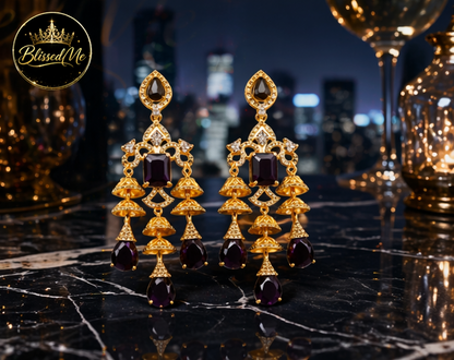 Royal Amethyst Gold Chandelier Earrings ✨ | Style #149
