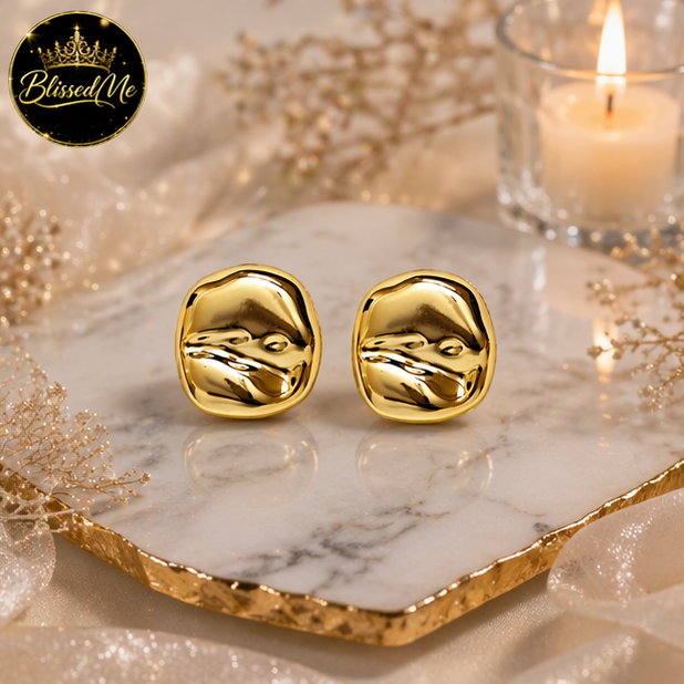 Golden Sculpted Statement Stud Earrings ✨ | Party Wear & Cocktail Jewelry - Style #152