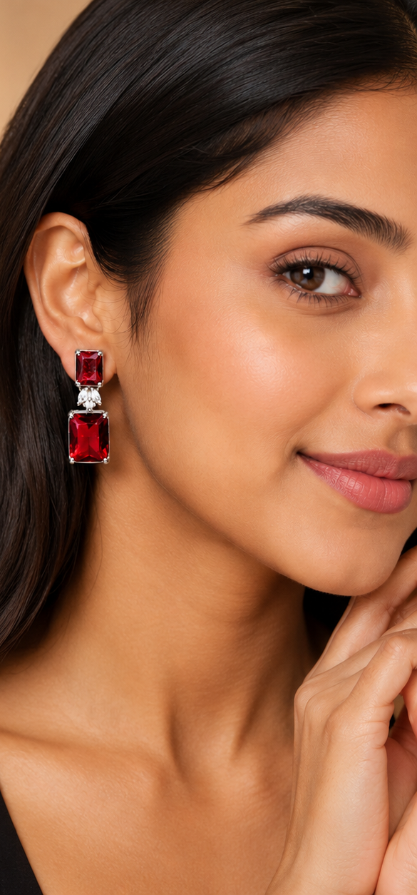 BlissedMe Mother’s Day Special Jewelry Gift Combo for Mom | Traditional Jhumka & Ruby Western Earrings with 5 Star Chocolate Gift Box ✨ | Style #170