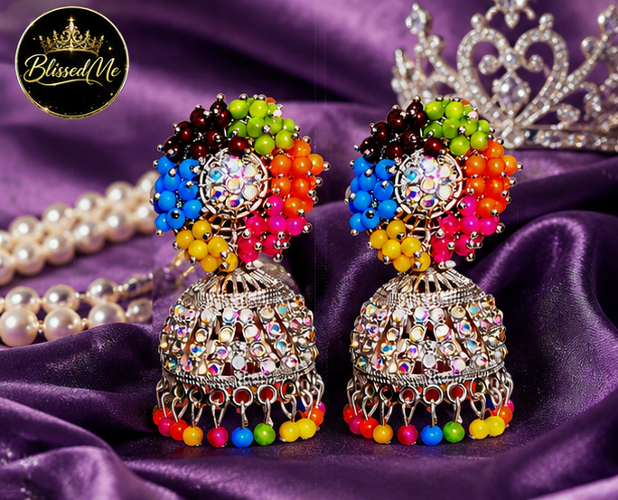 BlissedMe Mother’s Day Special Jewelry Gift Combo for Mom | Traditional Jhumka & Ruby Western Earrings with 5 Star Chocolate Gift Box ✨ | Style #170
