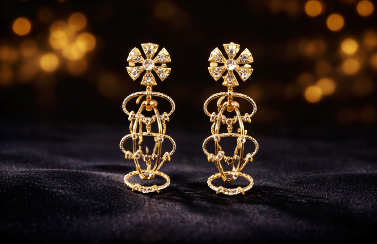 Elegant Floral Diamond Drop Earrings ✨ | Party Wear & Cocktail Jewelry - Style #133