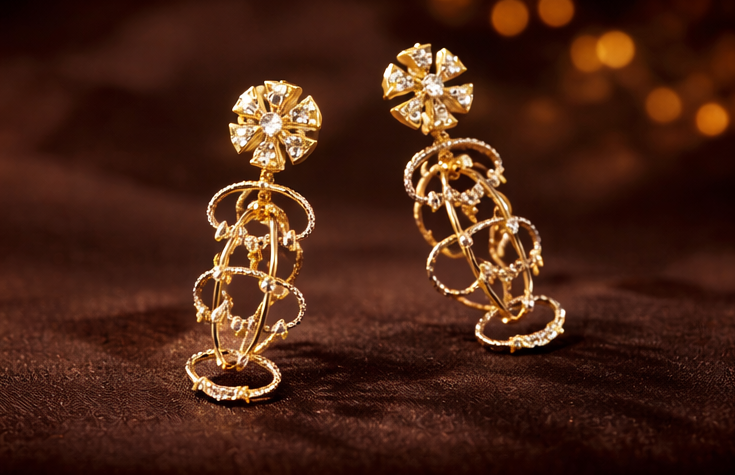 Elegant Floral Diamond Drop Earrings ✨ | Party Wear & Cocktail Jewelry - Style #133