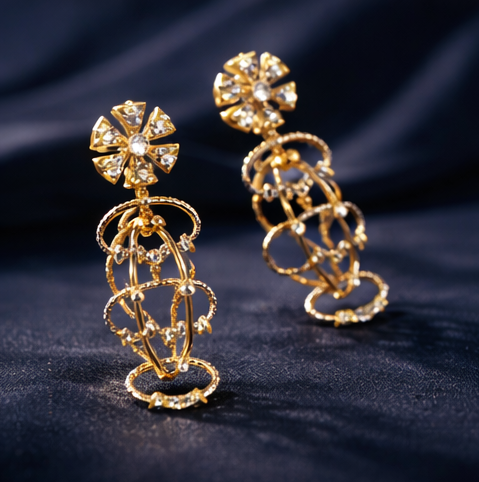 Elegant Floral Diamond Drop Earrings ✨ | Party Wear & Cocktail Jewelry - Style #133