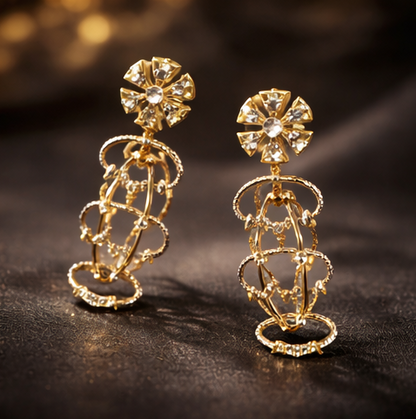 Elegant Floral Diamond Drop Earrings ✨ | Party Wear & Cocktail Jewelry - Style #133