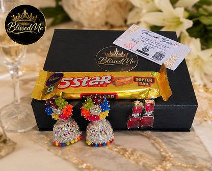 BlissedMe Mother’s Day Special Jewelry Gift Combo for Mom | Traditional Jhumka & Ruby Western Earrings with 5 Star Chocolate Gift Box ✨ | Style #170