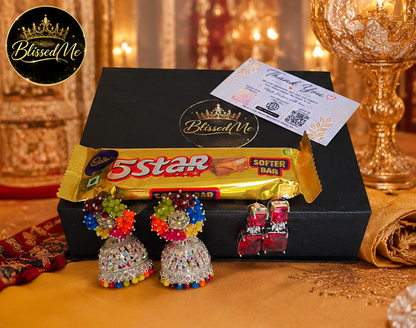 BlissedMe Mother’s Day Special Jewelry Gift Combo for Mom | Traditional Jhumka & Ruby Western Earrings with 5 Star Chocolate Gift Box ✨ | Style #170