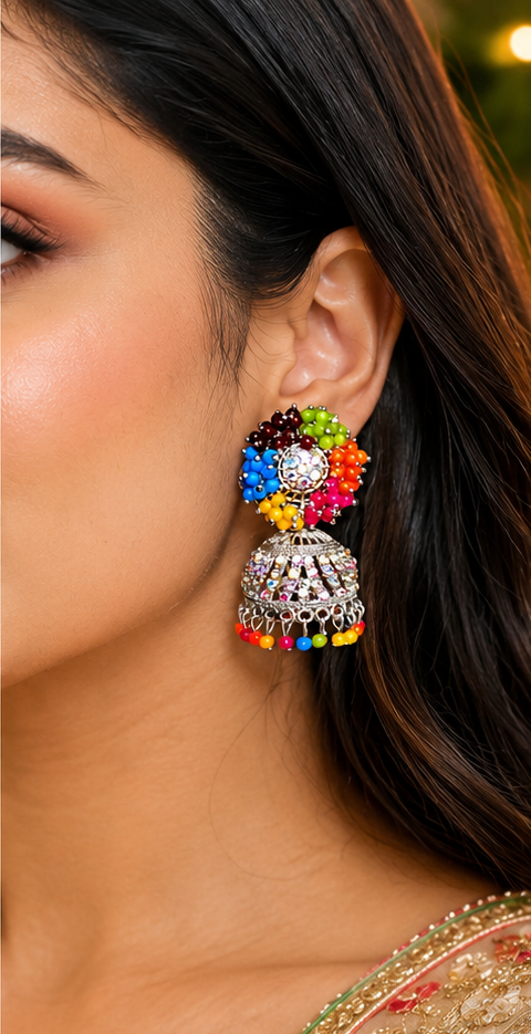 BlissedMe Mother’s Day Special Jewelry Gift Combo for Mom | Traditional Jhumka & Ruby Western Earrings with 5 Star Chocolate Gift Box ✨ | Style #170