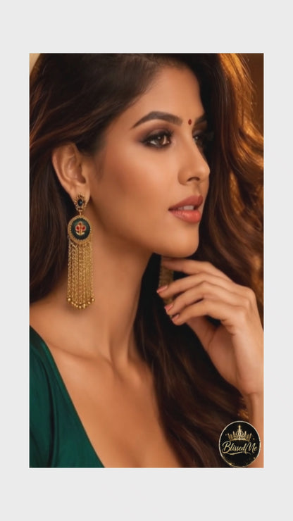 Royal Noir Cascade Kashmiri Earrings ✨ | Bridal, Wedding & Festive Wear - Style #137
