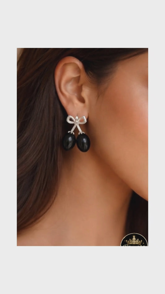 Elegant Bow Drop Earrings – Black & Silver Statement ✨ | Party Wear & Cocktail Jewelry - Style #139